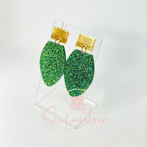 Green Christmas light bulb earrings
