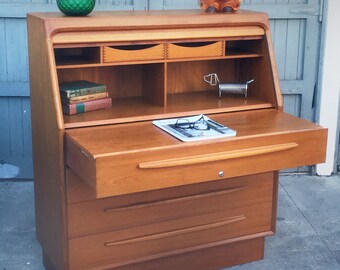 Teak Roll Top Desk Etsy