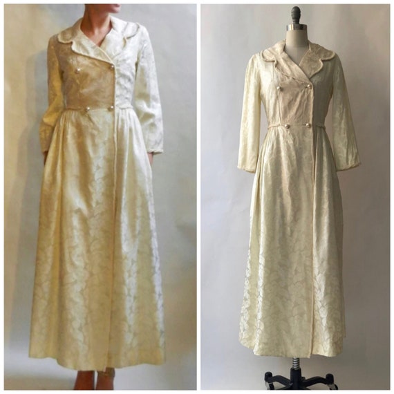 Brocade Bridal Coat/Dress with Pockets & Pearl Bu… - image 1