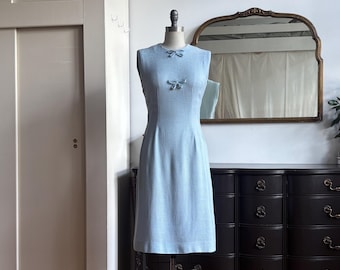 Blue Linen Dress with Bows