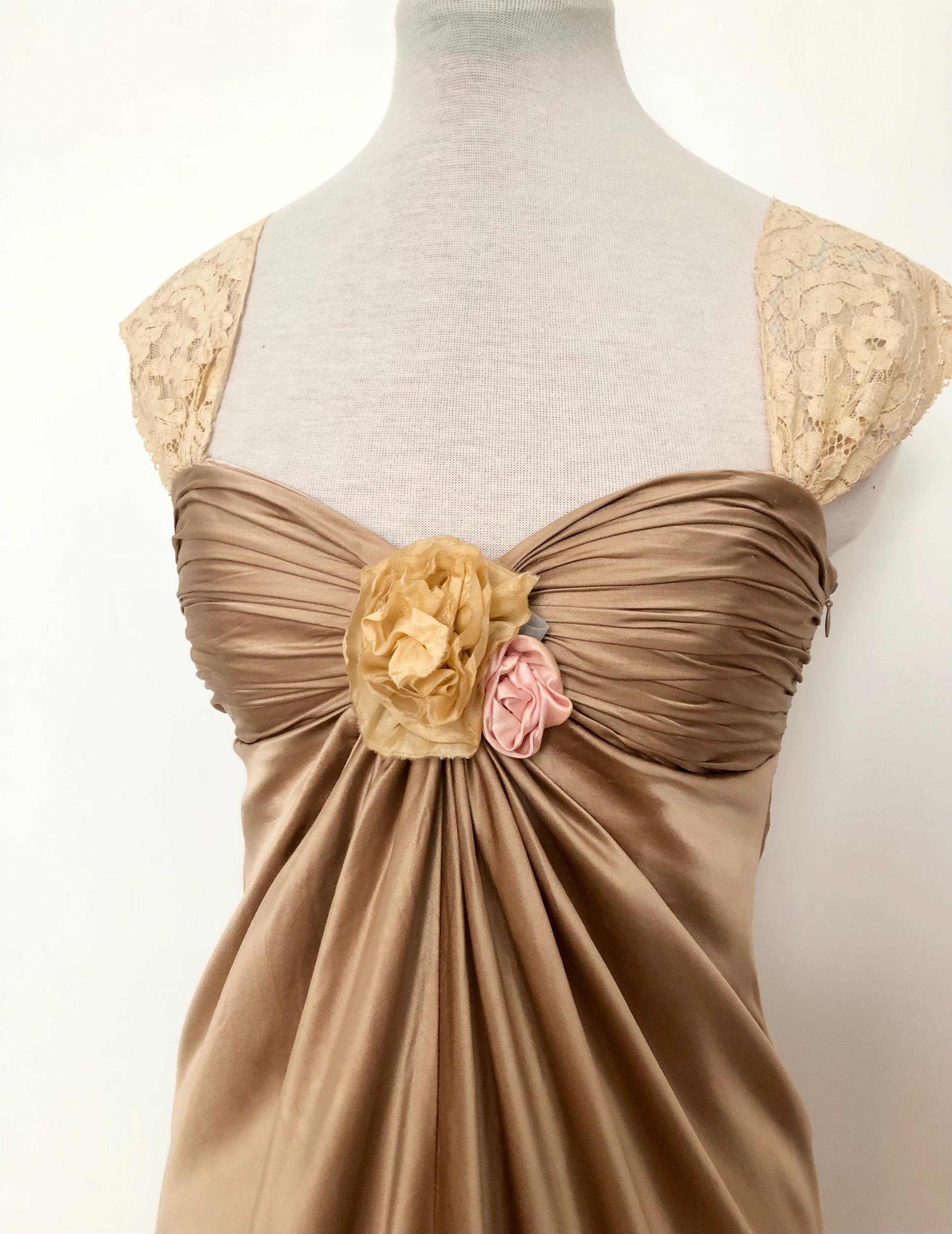 Silk Charmeuse Beige Dress With Vintage Lace and Handmade Flowers - Etsy