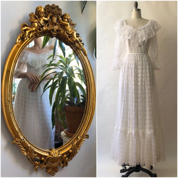 Vintage 1970s Lace Gypsy Dress/ Ruffle/S