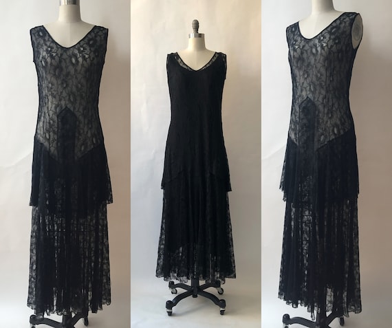 Vintage 1920s Black Lace Dress/Slip/Medum