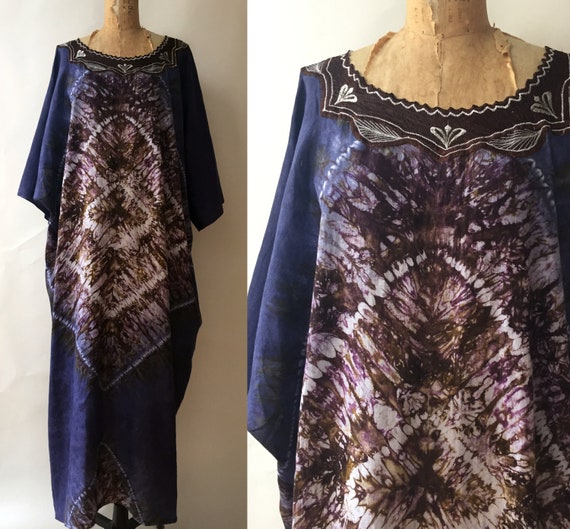 Vintage Hand Made Tie Dyed Cotton Kaftan/ Large