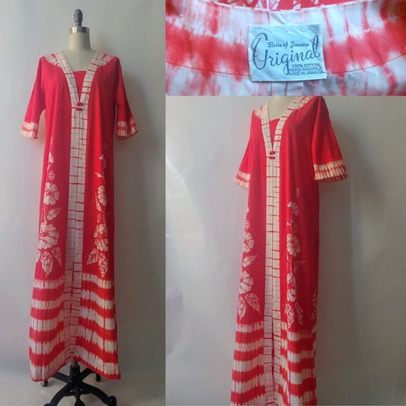 Vintage 1970s Batik Cotton Kaftan Dress/ Small