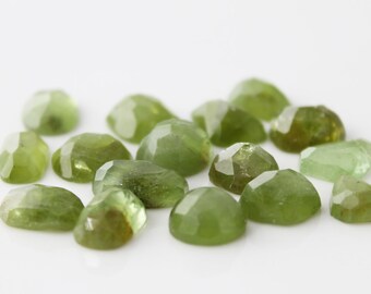 5 Pieces Natural Peridot Freeform Rosecuts Loose Gemstone For Jewelry 6X5 to 10X6 mm Peridot Rose Cut Slice BU0690