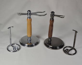 Razor and Shave Brush Stands for Badger Hair Brushes and Wooden Handled Safety and Gillette Razors