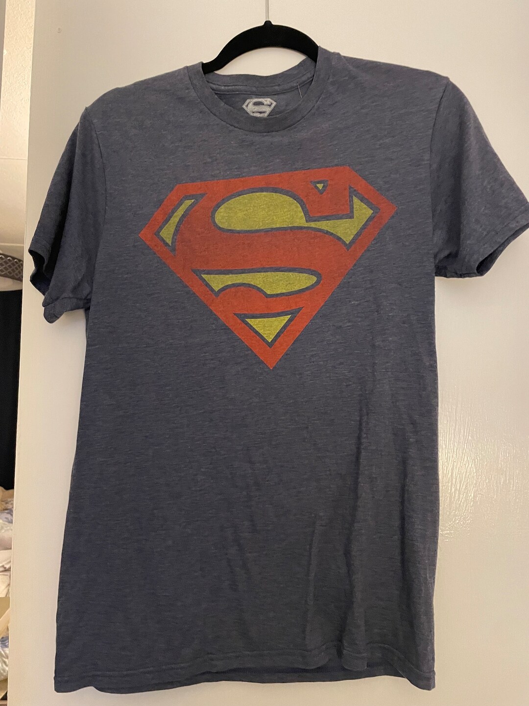 T-shirt Superman Homme - Blanc Et Bleu, Taille L, 100% Coton