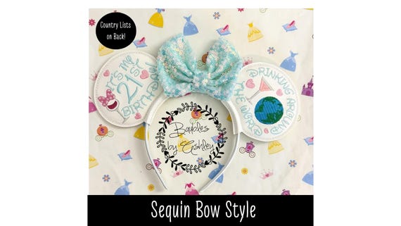 Its My 21st Birthday SEQUIN BOW Drink Around The World Checklist Double-sided Mouse Ears Headband
