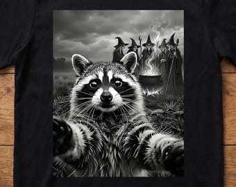 Raccoon with Witches T-Shirt, Funny Halloween Witch Coven Shirt
