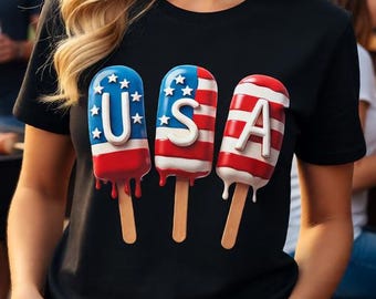 USA Ice Cream Bars T-Shirt | Patriotic Ice Cream July 4th Tee