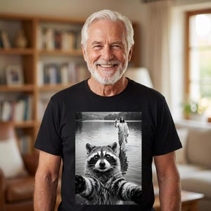 Raccoon Taking Selfie with Jesus Walking on Water T-Shirt, Funny Easter tshirt, Funny Religious Tee, christian gifts image 2