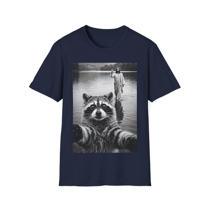 Raccoon Taking Selfie with Jesus Walking on Water T-Shirt, Funny Easter tshirt, Funny Religious Tee, christian gifts image 10