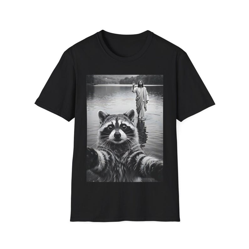 Raccoon Taking Selfie with Jesus Walking on Water T-Shirt, Funny Easter tshirt, Funny Religious Tee, christian gifts image 6