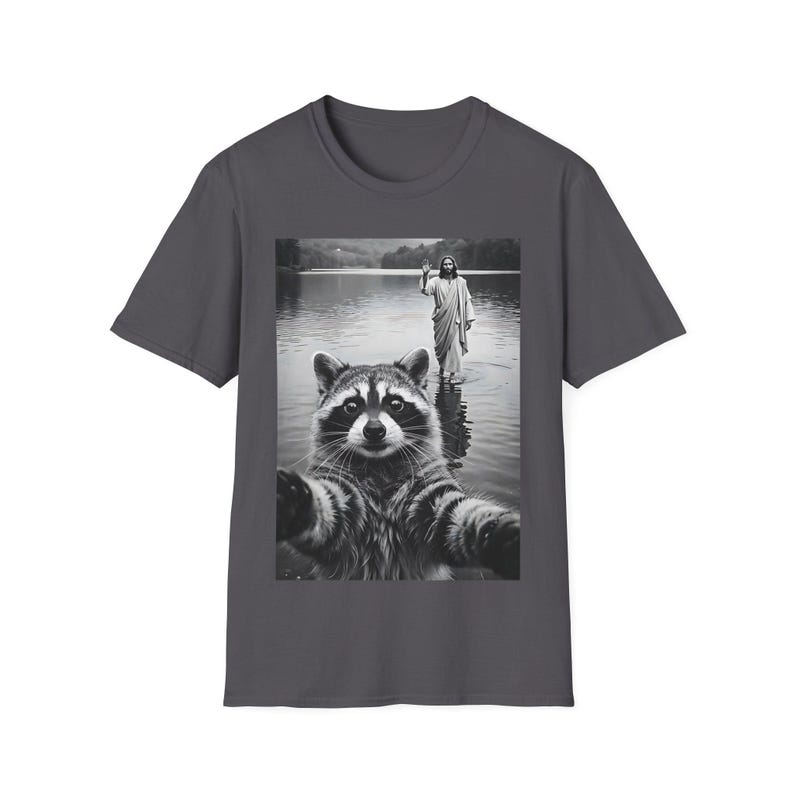 Raccoon Taking Selfie with Jesus Walking on Water T-Shirt, Funny Easter tshirt, Funny Religious Tee, christian gifts image 8