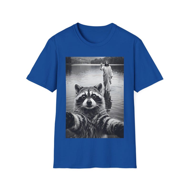 Raccoon Taking Selfie with Jesus Walking on Water T-Shirt, Funny Easter tshirt, Funny Religious Tee, christian gifts image 9