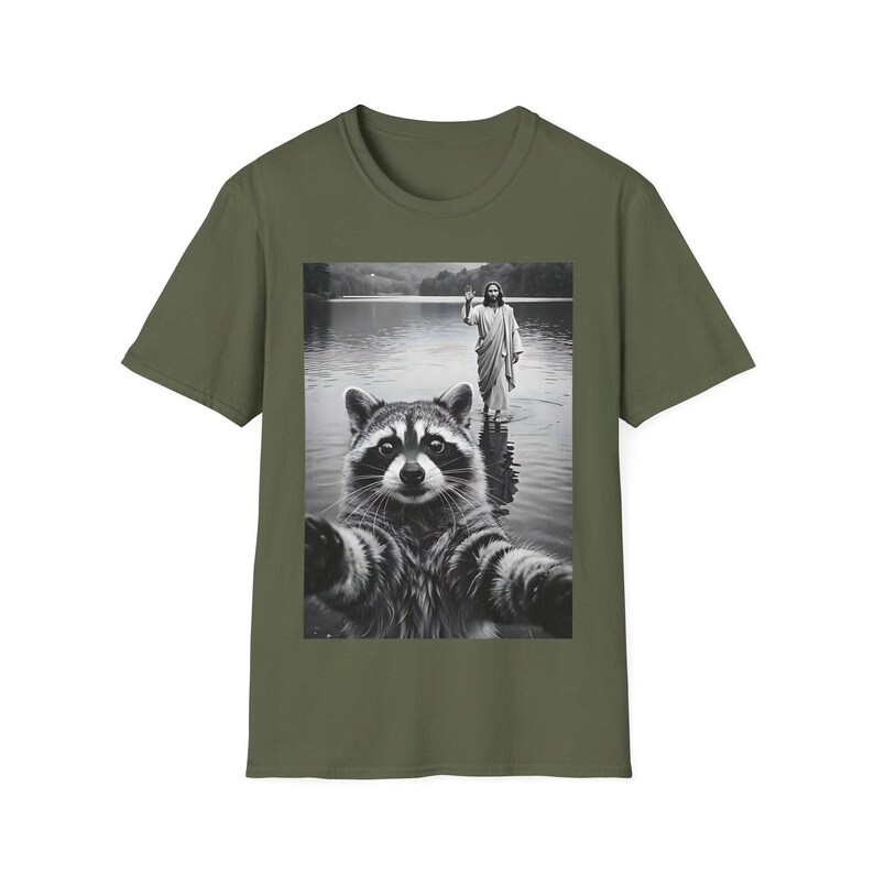 Raccoon Taking Selfie with Jesus Walking on Water T-Shirt, Funny Easter tshirt, Funny Religious Tee, christian gifts image 7