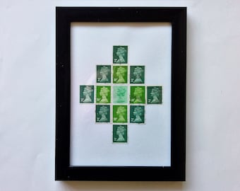 Diamond Queen Elizabeth genuine stamps in  4 different colours framed