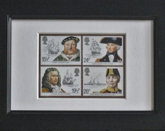 Royal Navy maritime heritage framed stamps from 1982