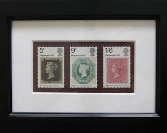 Penny Black stamps framed 1970