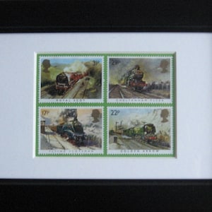 Famous Trains mint framed stamps for 40th birthday or anniversary from 1985