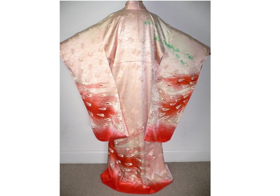 Fab Japanese Pink Peach Rinzu Silk, Furisode Kimo