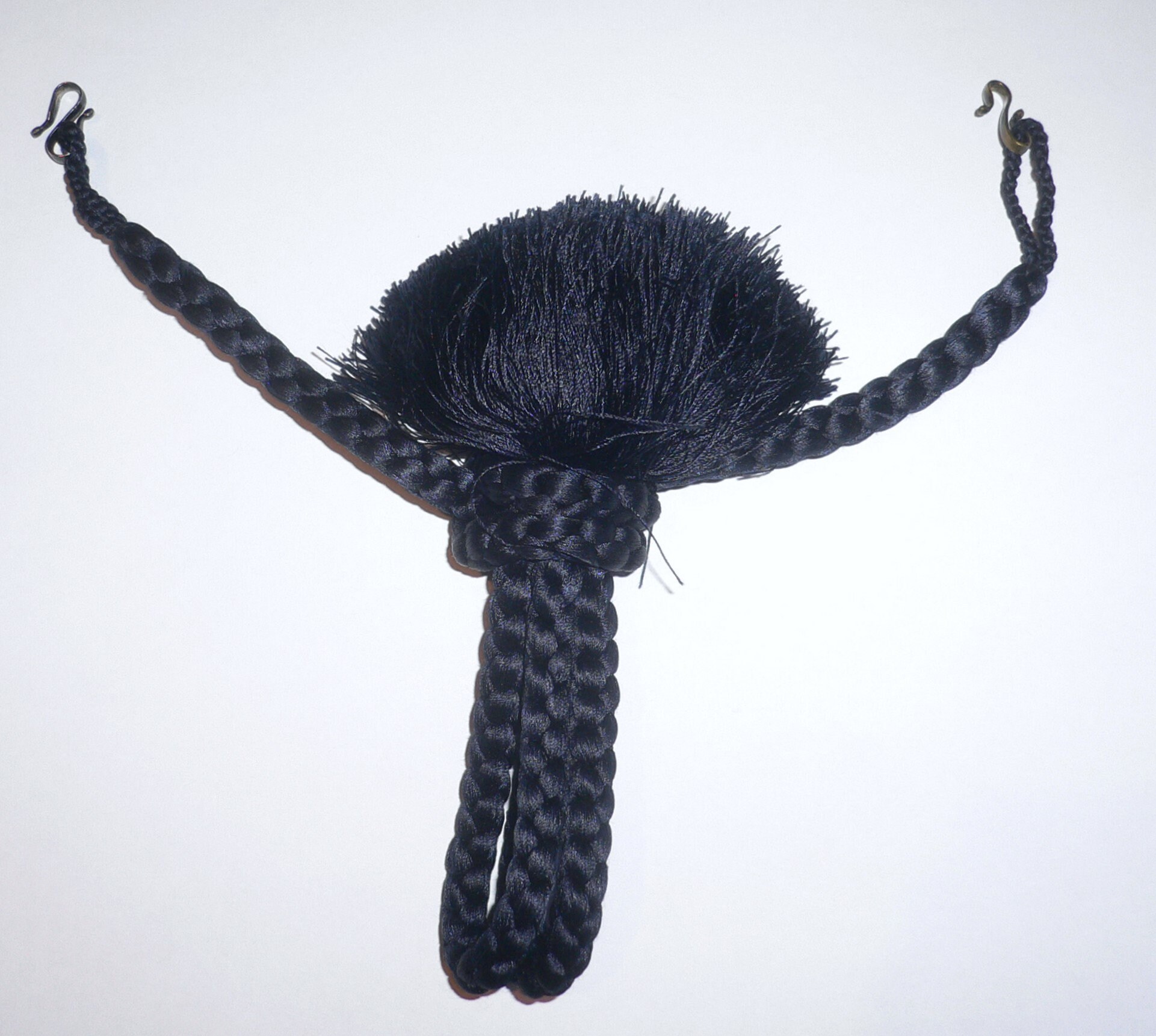 Image of Rare, Vintage, Very Gently Used, Japanese Men's Haori Himo Ties, Dark Blue Silk With Tassels & Hooks