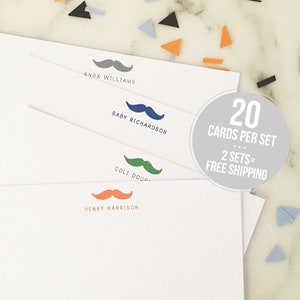 Mustache Baby Custom Stationary Boys Personalized Stationery Set of 20 Flat Note Cards image 1