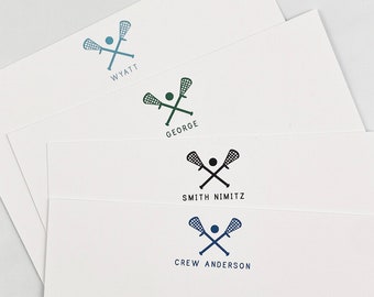 Personalized Stationary - Lacrosse Personalized Stationery - Sports Boys Flat Note Cards - Kids Thank You Notes