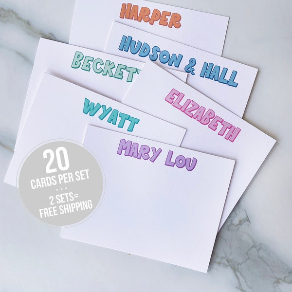 Personalized Stationary Bubble Shadow Stationery -  Kids Stationary Set Flat Note Cards - Thank You Notes for Kids Girls Boys Birthday