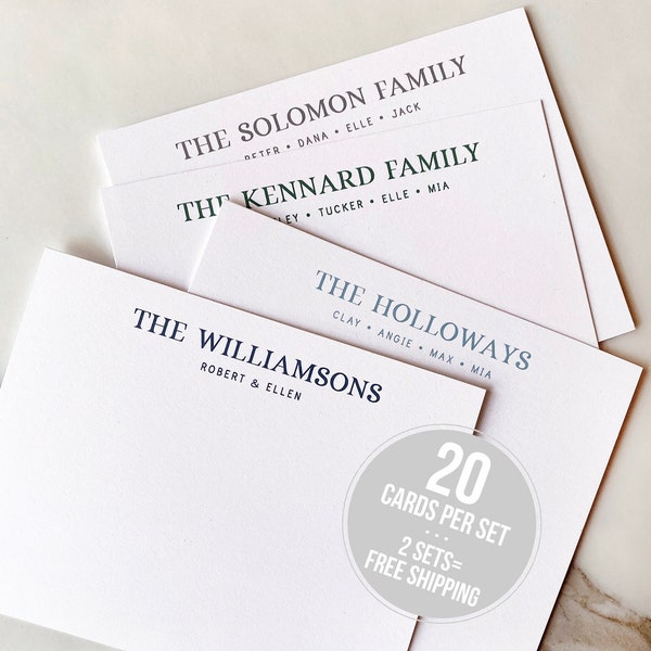 Personalized Stationery Classic Font Family Stationary -  Simple Family Stationery Set Flat Note Cards - Thank You Notes for Families Gift