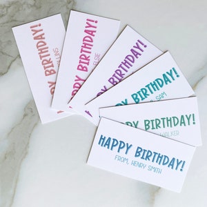 Personalized Gift Tags - Shadow Happy Birthday Tags - Custom Enclosure Cards - Birthday Kids Name Birthday Gifts Colorful Tags