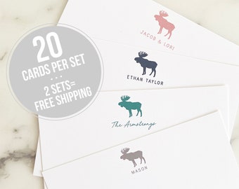 Personalized Stationary - Moose Personalized Stationery - Flat Note Cards Family Custom Thank You Notes