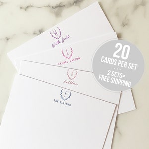 Initial Personalized Stationary Monogram Stationery Set of 20 Flat Note Thank You Cards image 1