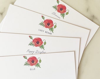 Poppy Stationery Personalized - Floral Stationary Thank You Notes - Set of 20 Custom Cards Valentines Day Gift