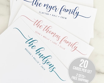 Personalized Stationary Script Font Family Stationery -  Family Stationary Set Flat Note Cards - Thank You Notes for Families Couples Gift