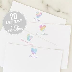 Tie-Dye Heart Personalized Stationary - Kids Personalized Stationery Set of 20 Flat Note Cards - Kids Thank You Notes Tie Dye Stationary
