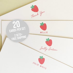 Strawberry Stationery Thank You Notes - Strawberries Personalized Stationary Set of 20 Flat Note Cards Christmas Gift Stocking Stuffer