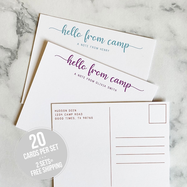 Hello From Camp Personalized Stationery - Camp Stationary Personalized Notecards or Postcards Girls Boys Summer Camp