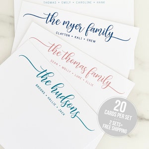 Personalized Stationary Script Font Family Stationery -  Family Stationary Set Flat Note Cards - Thank You Notes for Families Couples Gift