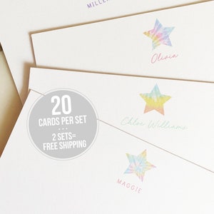 Tie-Dye Star Personalized Stationary - Kids Personalized Stationery Set of 20 Flat Note Cards - Kids Thank You Notes