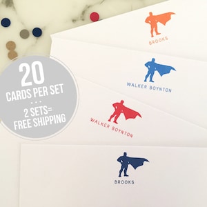 Superhero Cape Stationary Boys Personalized Stationery Set of 20 Flat Note Cards Thank You Notes image 1