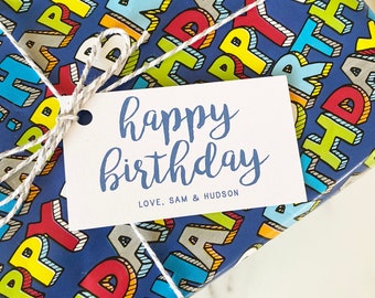 Happy Birthday Gift Tags - Personalized Set of 20 - Custom Enclosure Cards Boys