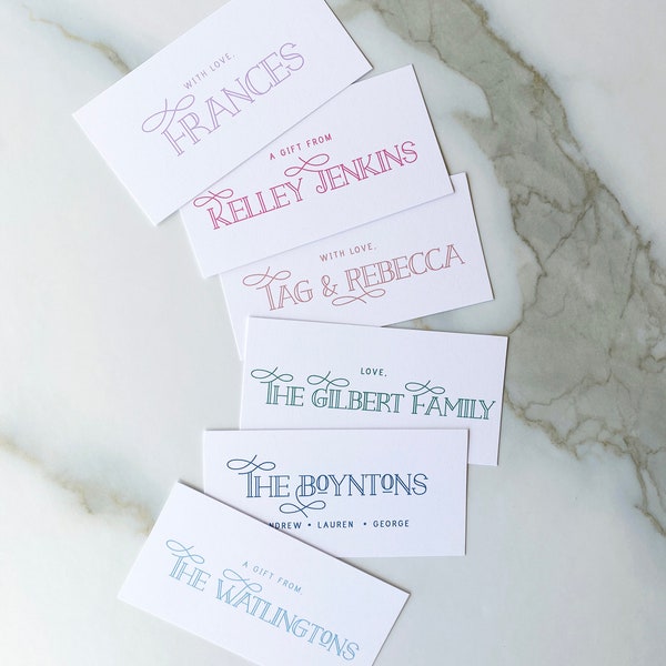 Personalized Gift Tags for Families -Classy Font Family Gift Tags - Custom Enclosure Cards - Kids Names Family Enclosure Cards