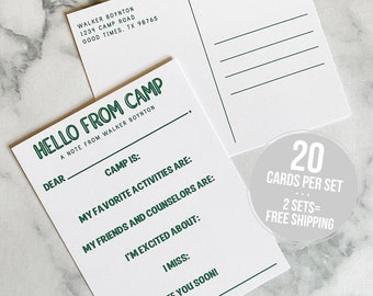 Hello From Camp Fill in the Blank Personalized Stationary - Camp Stationery Fill in the Blank - Notecards or Postcards Girls Boys