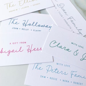 Personalized Gift Tags for Families - Pretty Script Gift Tags - Custom Enclosure Cards - Kids Names Family Enclosure Cards