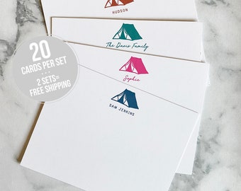 Tent Personalized Camp Stationery - Camp Stationary Personalized Notecards or Postcards Girls Boys Summer Camp