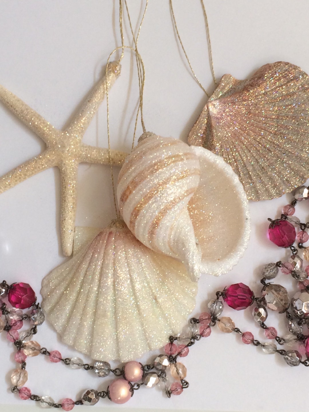 Sparkling Shells Seashell Beach Ornaments Glitter Set of 4 Seashells Sparkling Glitter ...