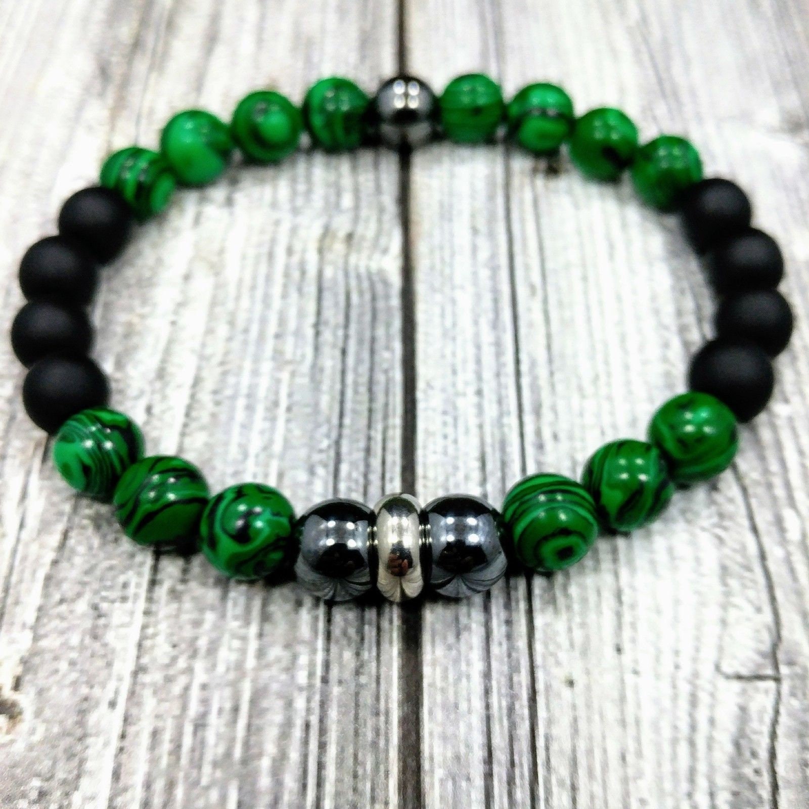 HIP Stainless Steel 8mm Malachite, Hematite and Matte Black