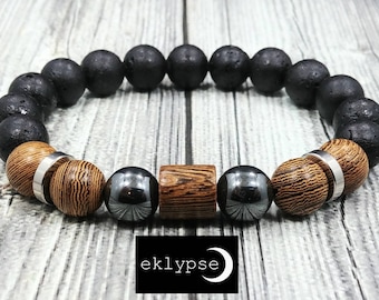HIP Stainless Steel 10mm AAA+ Grade Lava Rock, Sandalwood and Hematite Gemstone Beaded Men's Women's Unisex Bracelet - Free Shipping!